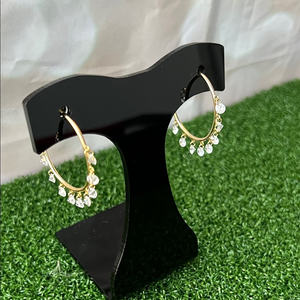 Gold Hoop Earrings with Clear Crystal Dangles